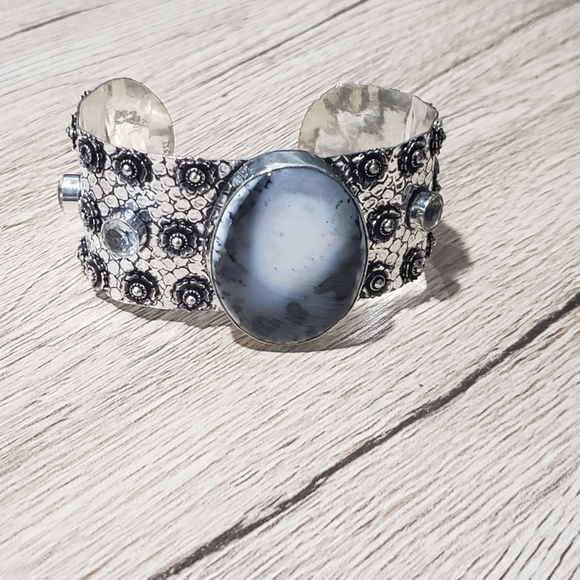 Opal bracelet, dendritic opal, 925 silver, cuff opal bracelet - Picture 9 of 13
